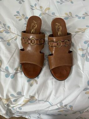 A2 By Aerosoles Brown Slide Mules with Chain Accent